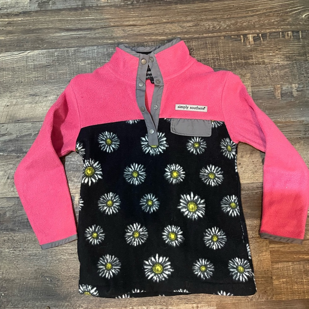 Simply Southern Kids' Pink and Black Floral Pullover